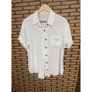 Fantaslook White Short Sleeve Button Down Top Size Medium